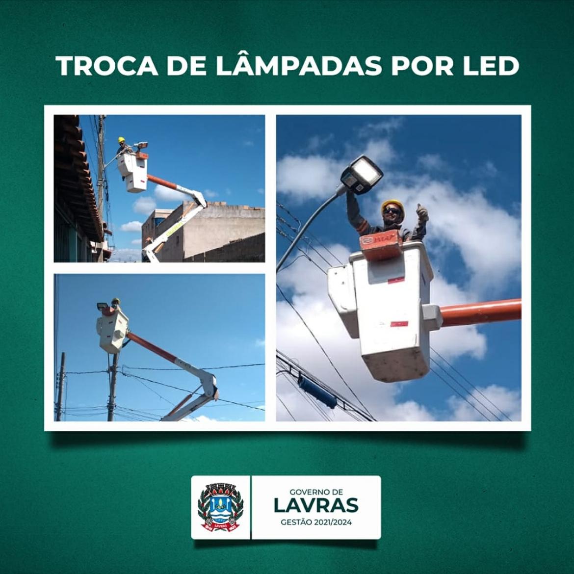 Em Lavras,Secretaria de Obras realizam trocas de lâmpadas antigas por Lâmpadas de LED.